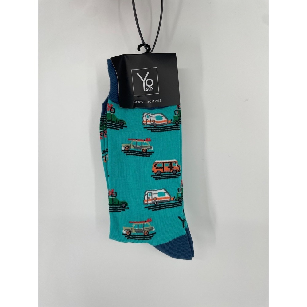 Yo Sox Crew Socks Mens 7-12 Turquoise Vehicles Print Stretch‎ Performance NWT